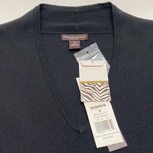 Dana Buchman Signature Women's Sweater Medium Black Ribbed Knit V-Neck Top NWT - Picture 9 of 11